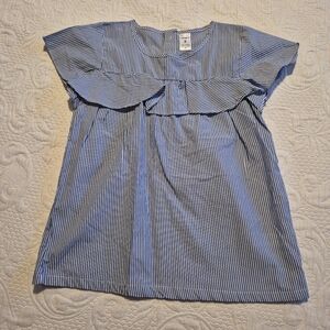 Carter's girls size 8 blue and white striped blouse front ruffle, cap sleeve NEW